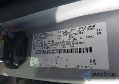 2016 Ford F-150 Lariat z USA, uszkodzony, nr VIN 1FTEW1CGXGKE38798